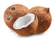 Coconuts and half a coconut isolated on a transparent background.