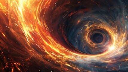 Abstract fiery vortex with intense swirling colors - This image captures the intensity of a fiery vortex with swirling red, orange, and yellow tones, representing chaos and motion