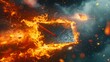 Burning envelope amidst blazing particles - An envelope engulfed in vivid flames surrounded by a shower of hot sparks and particles