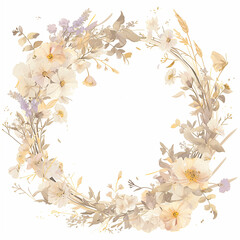 Sticker - A flowery wreath with a gold frame border. The flowers are in various shades of pink and purple