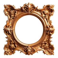 Wall Mural - Decorated golden picture frame in baroque style for a round picture isolated on transparent background. AI generative