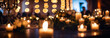 Candles with golden lights ultrawide panorama epic cinematic background.