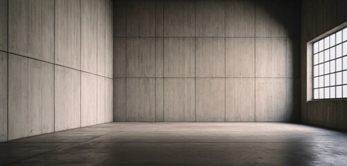 Wall Mural - abstract empty, modern concrete room with ceiling lights and rough floor - industrial interior backg