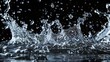 Crystal clear water splash captured in detail - Stunning high-speed photography freezes a brilliant water splash against a black background, showcasing the intricate details of water droplets in motio