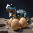 baby dinosaur and eggs on a dark background