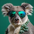 koala in sunglasses on a green background
