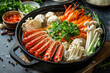 Gourmet Seafood Hotpot with Fresh Vegetables and Noodles