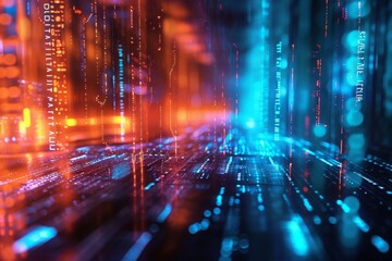 Poster - A digital background featuring a multitude of intersecting lines and dots creating a dynamic visual pattern, Abstract display of futuristic data transfer, AI Generated