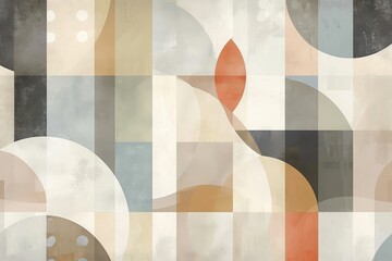 Poster - An image featuring an intricate abstract pattern composed of various-sized circles and dots in different colors, Abstract geometric patterns in soft neutral tones, AI Generated