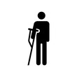 Priority access for injured people icon. Vector illustration of symbol isolated on white background. Standing man with crutch. Priority access for people with physical disabilities.