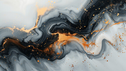 Wall Mural - abstract fluid art painting in black, white and gold color palette, with swirling patterns of liquid