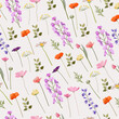 Spring wildflowers. Seamless vector pattern. Summer bloom. Flat design. Vector illustration. Seamless floral ornament. .