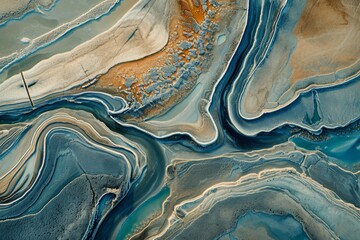 Aerial View of a River and Surrounding Landscape, Abstract patterns formed by salt flats in an aerial photograph, AI Generated