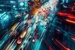 Bustling City Street With Heavy Nighttime Traffic, Abstract representation of futuristic traffic in a busy city, AI Generated