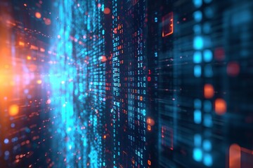 Poster - An image featuring a colorful blue and orange background filled with numerous dots, Abstract representation of encryption technology, AI Generated