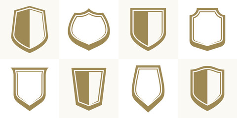 Wall Mural - Classic shields vector set, ammo emblems collection, defense and safety icons, empty and blank design elements.