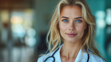 A very beautiful 35 year old blond woman doctor