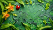 Daffodil and Ladybug Frame Border empty Page white Background Mockup text logo Stamp Branding Digital Art Wallpaper Background Backdrop Greeting card