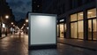 Blank billboard on city street at dusk, urban advertising space. Marketing and promotion concept