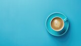 Blank Solid Blue Background With One Cup Of Coffee Wallpaper Backdrop