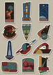 Space Patches, Emblems, Labels, Logos. Retro Future Style Cosmic Stickers. Astronaut, Space Rockets, Planets and Stars
