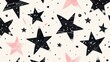 Minimalist aesthetic wallpaper with black and white stars and hard lines in a childish style.
