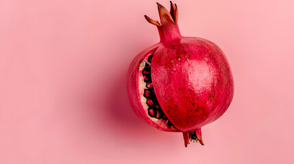 Wall Mural - Red pomegranate fruit on pastel pink background. 