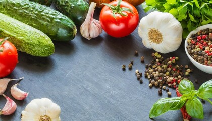 Wall Mural - Fresh variety vegetables, spices and herbs frame. Place for text or recipe