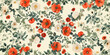 Vintage floral pattern with red poppies and white flowers on a cream background, seamless wallpaper design, watercolour illustration of a beautiful flower pattern in the style of various artists