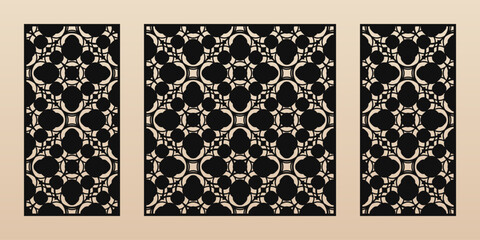 Wall Mural - Laser cut pattern set. Vector design with elegant geometric texture, abstract floral grid, mesh. Islamic style ornament. Template for cnc cutting panels of wood, metal, paper. Aspect ratio 1:2, 1:1