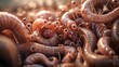 Macro view of a parasitic helminth. Intestinal parasite, parasitic worm. Concept of medical research, parasite life cycle, parasitology, and infection
