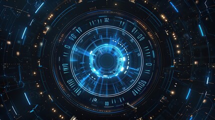 Poster - High-tech circular connection system concept. Abstract futuristic digital technology background.