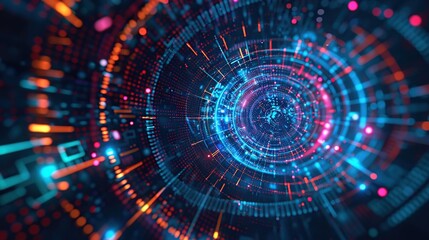Poster - Abstract futuristic digital technology background with a circular pattern. Cyber security data protection concept.