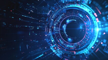 Poster - Abstract futuristic digital technology background with blue color, vector illustration of circular pattern.