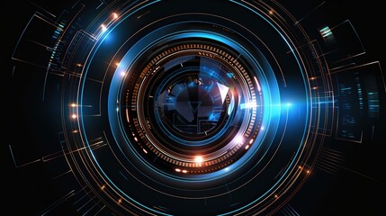 Aufkleber - Blue circular lines abstract futuristic technology background.