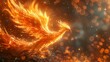 Majestic phoenix rising from the ashes in a fiery display, symbolizing rebirth and new beginnings