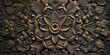 Artistic wood carving of a flower with symmetrical petals on the wall. Generative AI