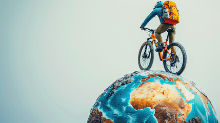 Wall Mural - World bicycle day concept International holiday june 3, a rider sportsman on bicycle with earth globe art , background, banner, card, poster with text space
