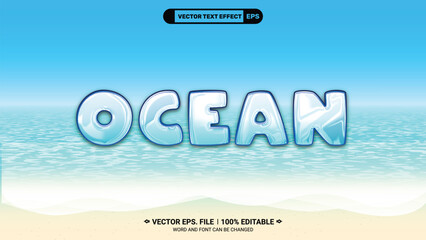 Poster - Ocean 3d editable vector text style effect with blue water theme
