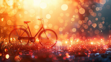 Wall Mural - World bicycle day concept International holiday june 3, bicycle with bokeh light blur effect background, banner, card, poster with text space