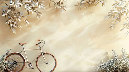 Wall Mural - World bicycle day concept International holiday june 3, bicycle on neutral background with tree Environment preserve. blur nature background, banner, card, poster with text space