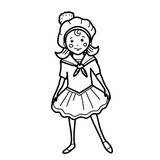 Fototapeta Dziecięca - Cute little sailor girl in a marine dress. Vector nautical illustration for children in doodle style. Hand drawn on white background.