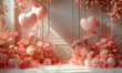 Romantic Valentines day stage decorated with heart-shaped balloons and Flowers
valentines day