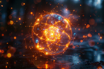 Poster - Unleashing the potential of atomic particles to provide a reliable and efficient energy source. Concept of atomic energy. Generative Ai.