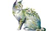 A captivating watercolor illustration of a graceful cat in a side profile with floral adornment.
