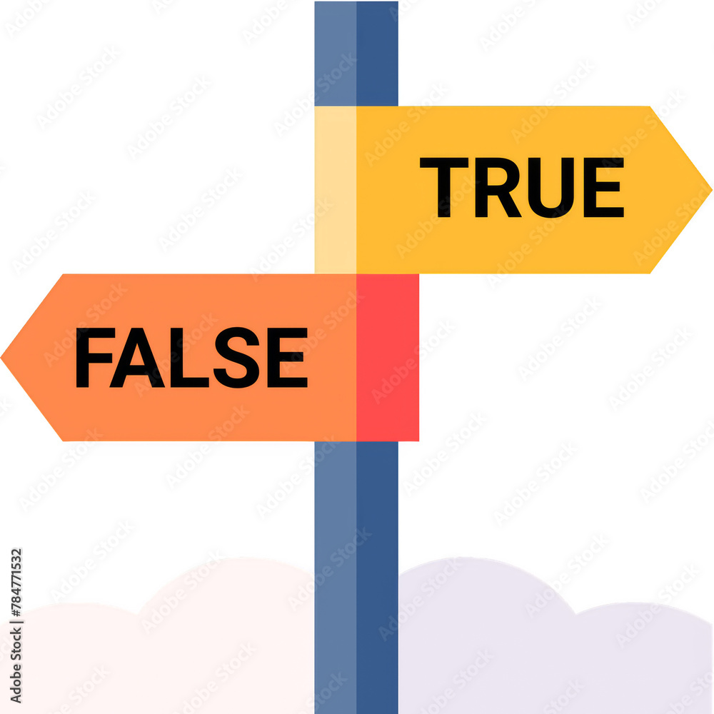 Choice of true or false - colourful signpost with two arrows isolated ...
