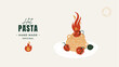 Hot spaghetti pasta with habanero peppers. Tasty pasta design template. Vector illustration