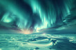 aurora borealis, northern lights over the sea ice with hummocks