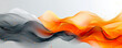 Orange and gray smooth waves in fluid motion. Texture of flowing semitransparent silky fabric. Dynamic abstract waveforms and sparkles on light neutral background.