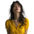 Serene Woman in Yellow Dress With Eyes Closed